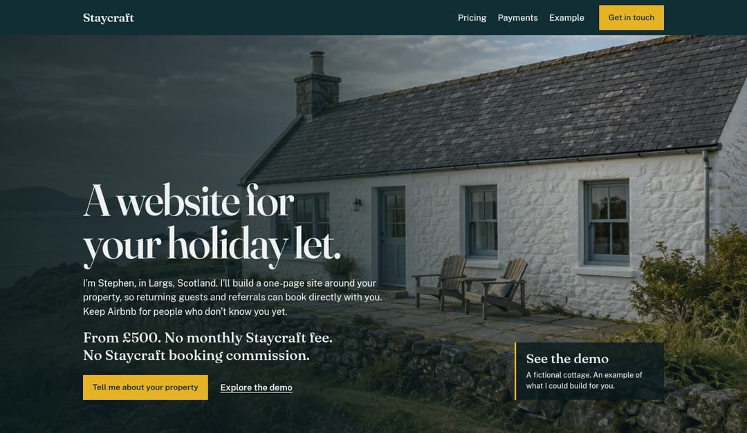 Staycraft, my web design business for holiday let owners